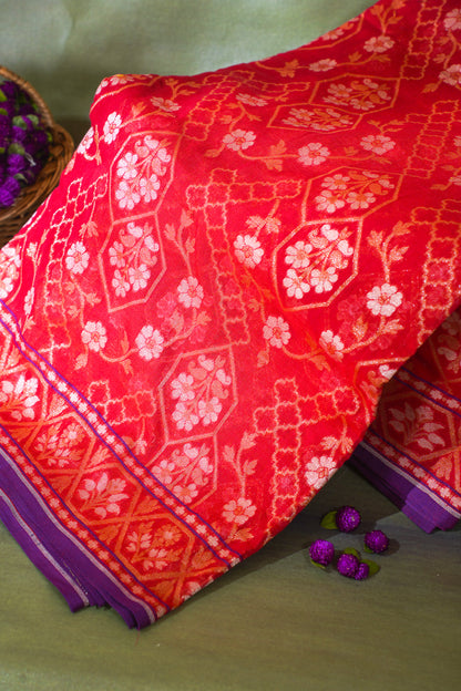 Red Pure Ektara Jamdani Handwoven Saree