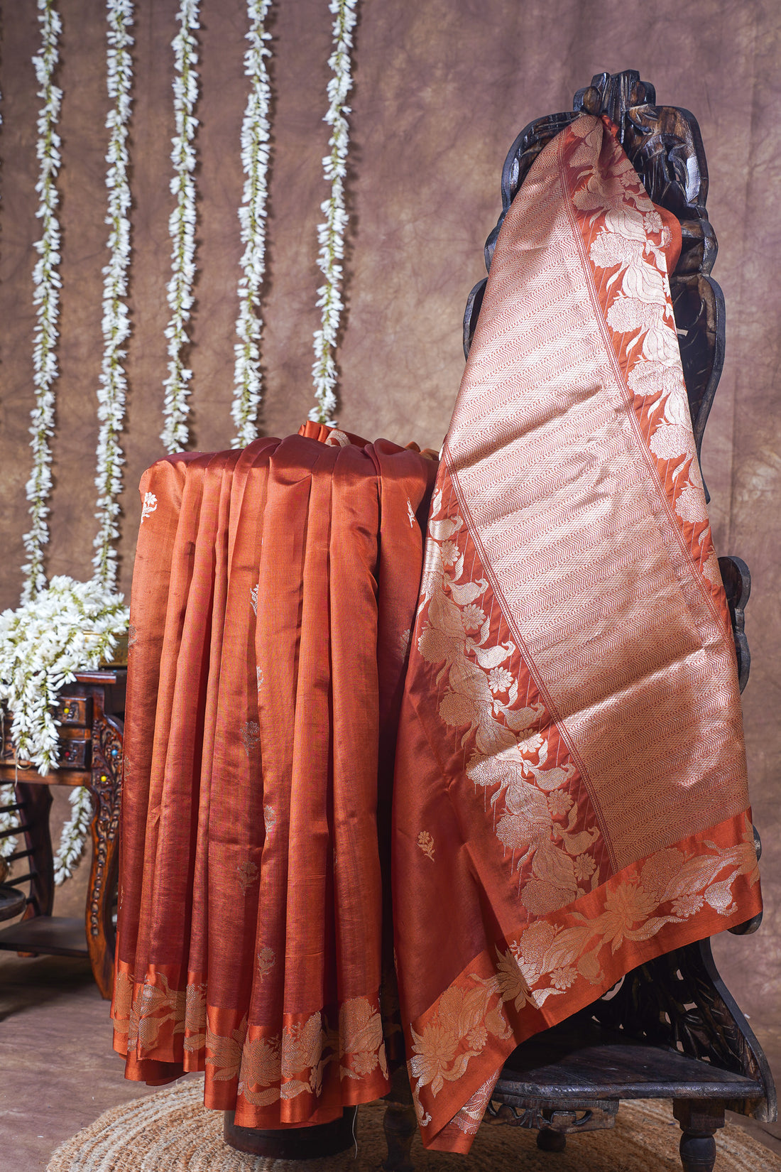 Rust-Copper Handloom Pure Silk Banarasi Saree