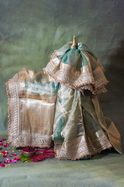 Mint Green Banarasi Pure Tissue Silk Saree with Sequined Lace Border