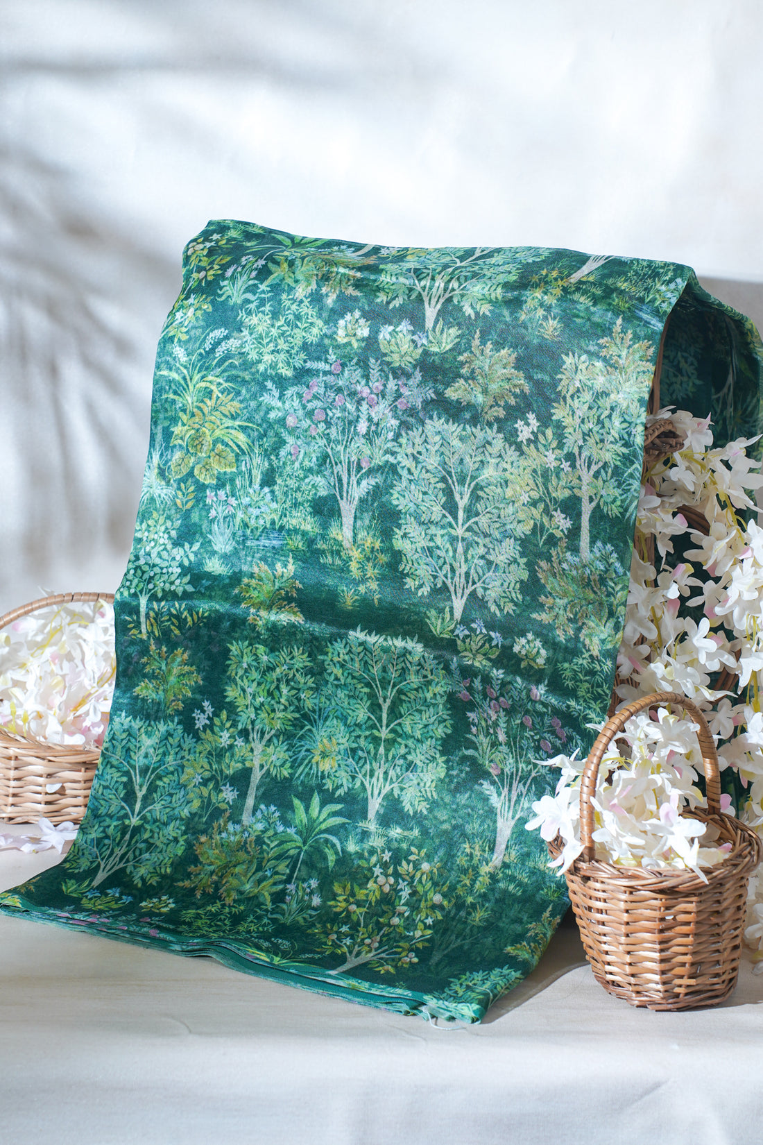 Forest Green Pure printed Kora organza silk saree