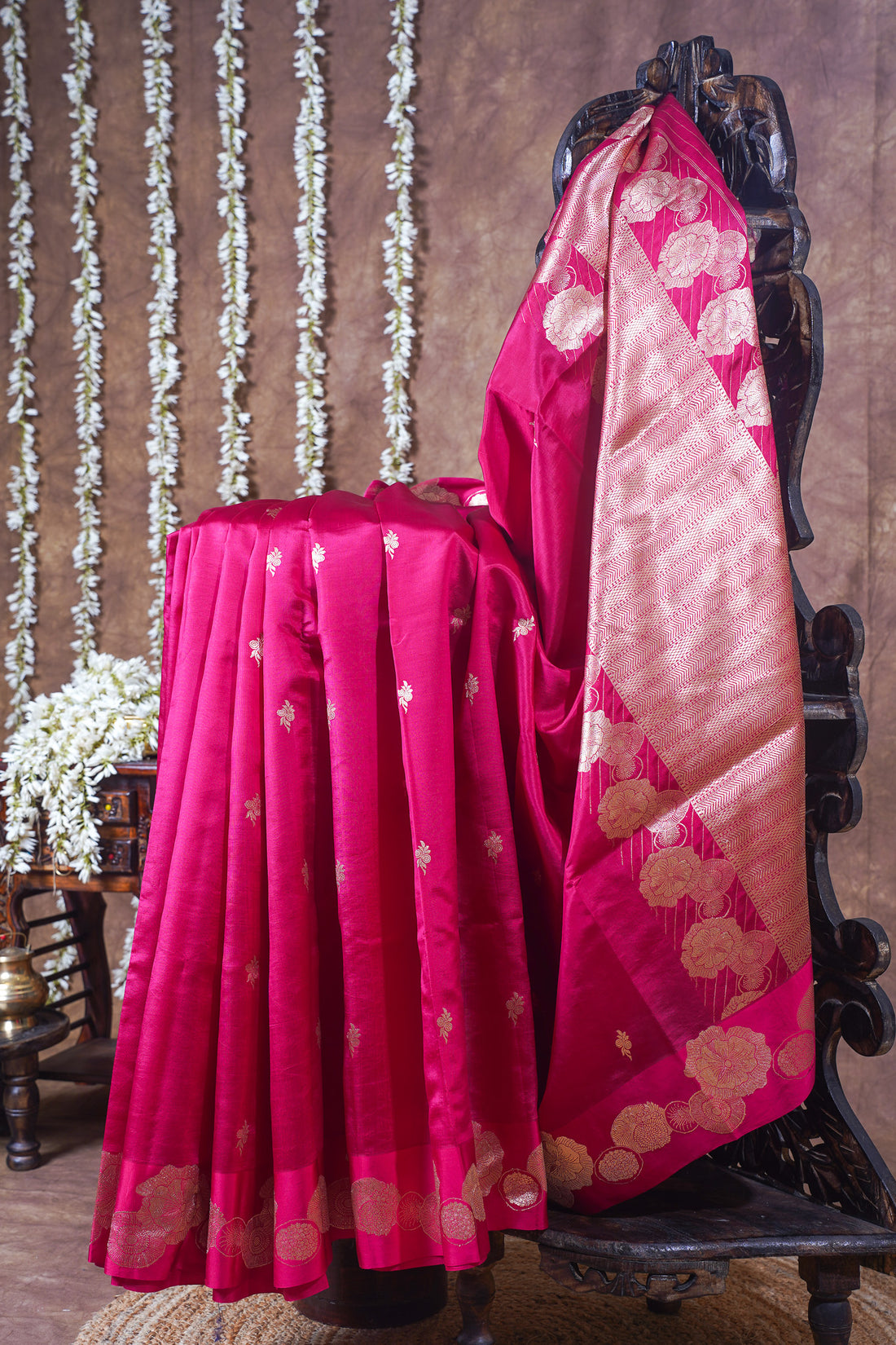 Rani Pink Handloom Pure Silk Banarasi Saree