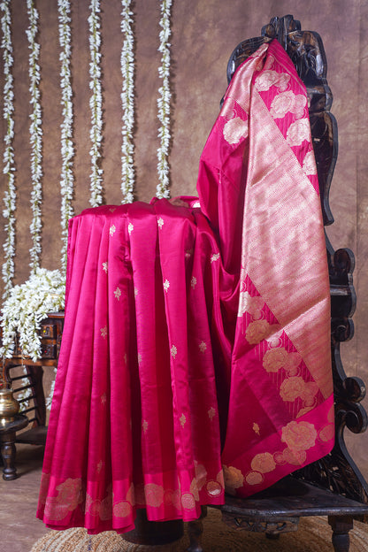 Rani Pink Handloom Pure Silk Banarasi Saree
