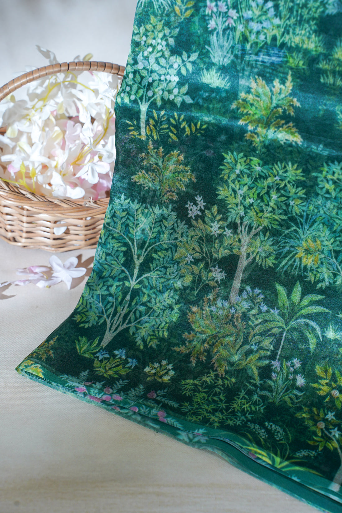 Forest Green Pure printed Kora organza silk saree