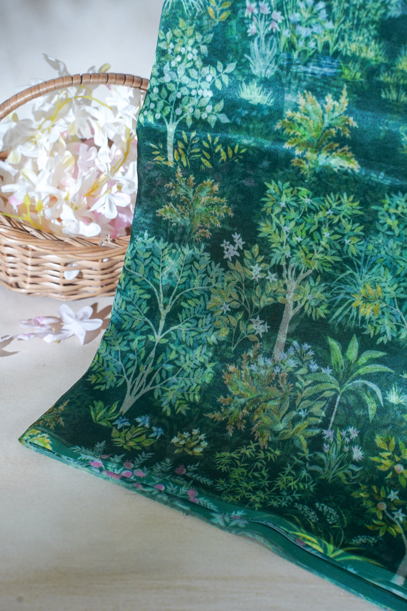 Forest Green Pure printed Kora organza silk saree