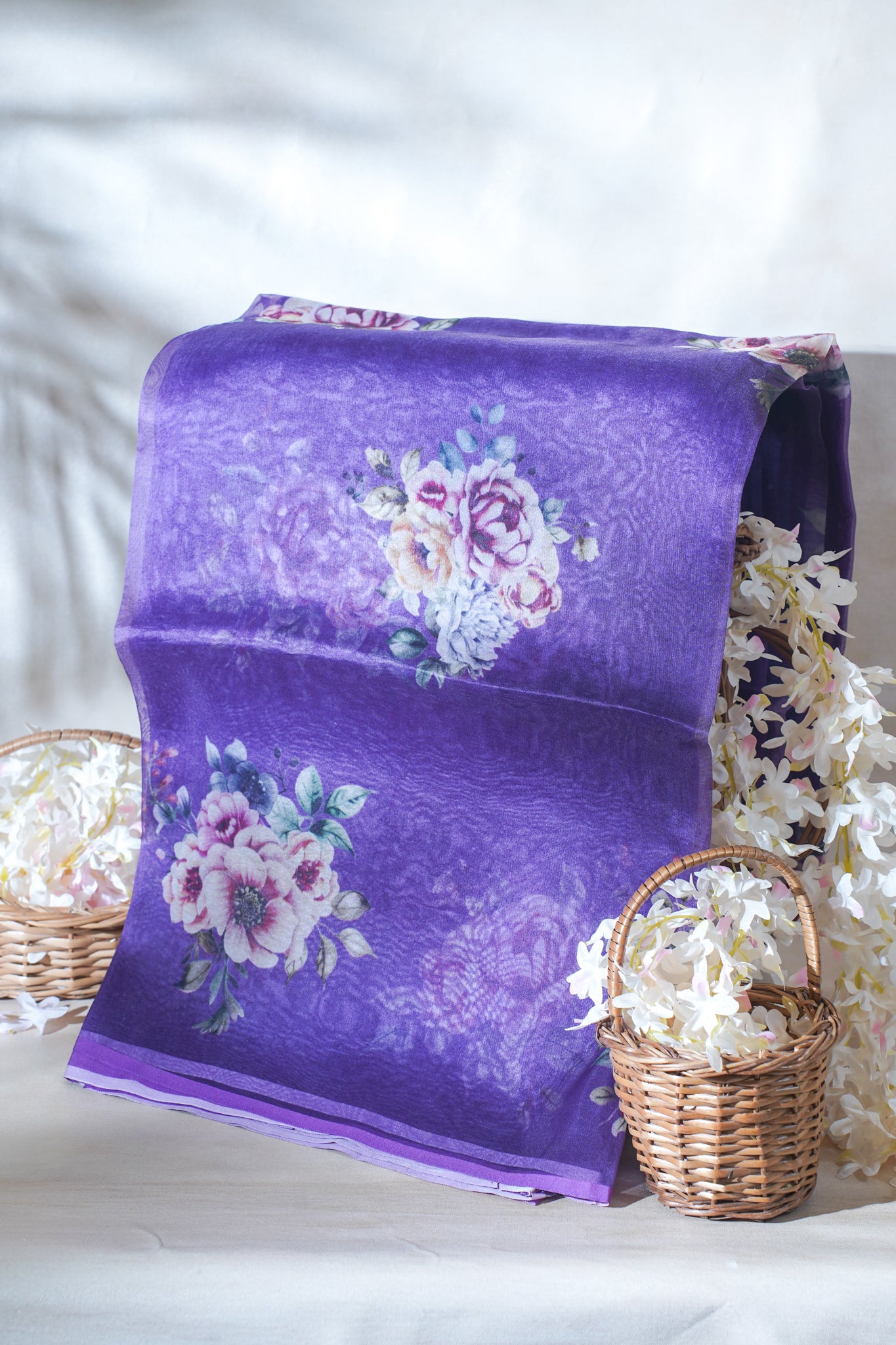 Royal Purple Pure printed Kora organza silk saree
