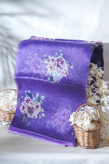 Royal Purple Pure printed Kora organza silk saree