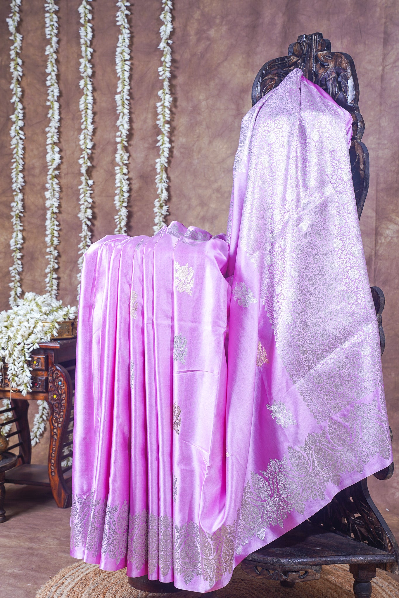 Lavender Handloom Mashru Silk Banarasi Saree