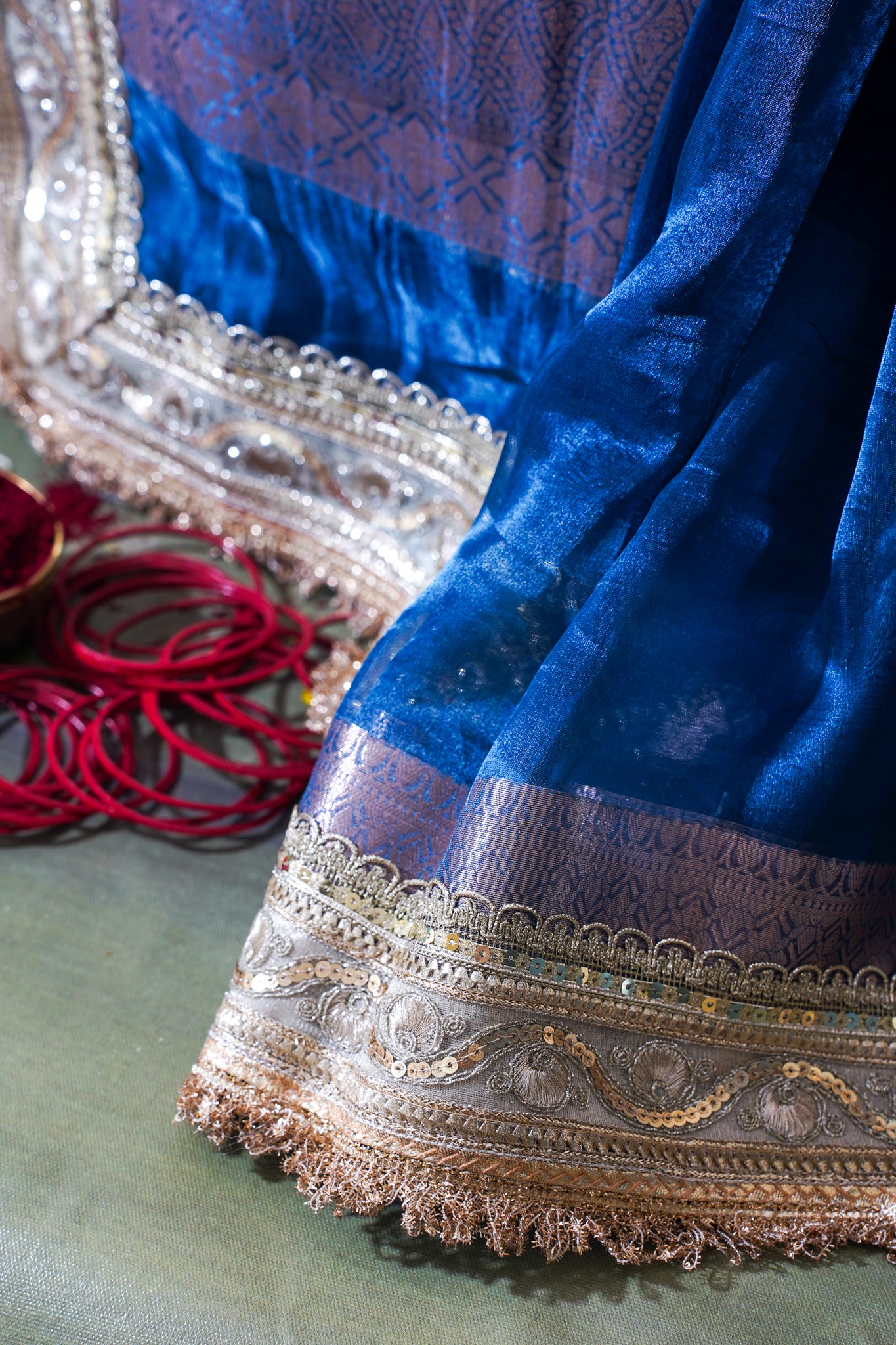 Royal Blue Banarasi Pure Tissue Silk Saree with Sequined Lace Border