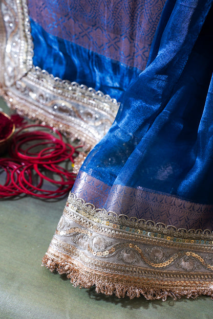 Royal Blue Banarasi Pure Tissue Silk Saree with Sequined Lace Border