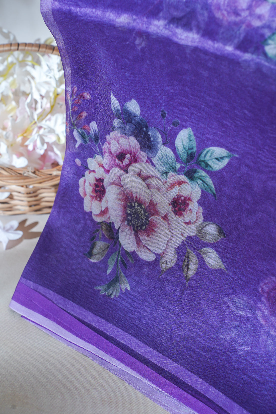 Royal Purple Pure printed Kora organza silk saree