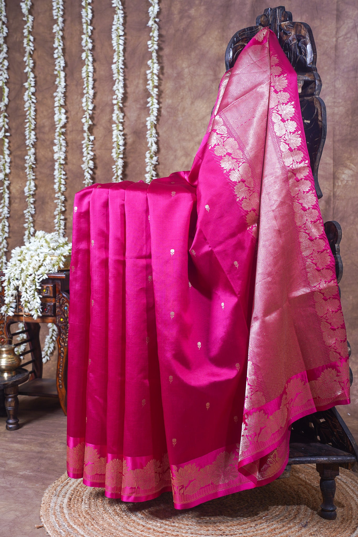 Rani Pink Handloom Pure Silk Banarasi Saree