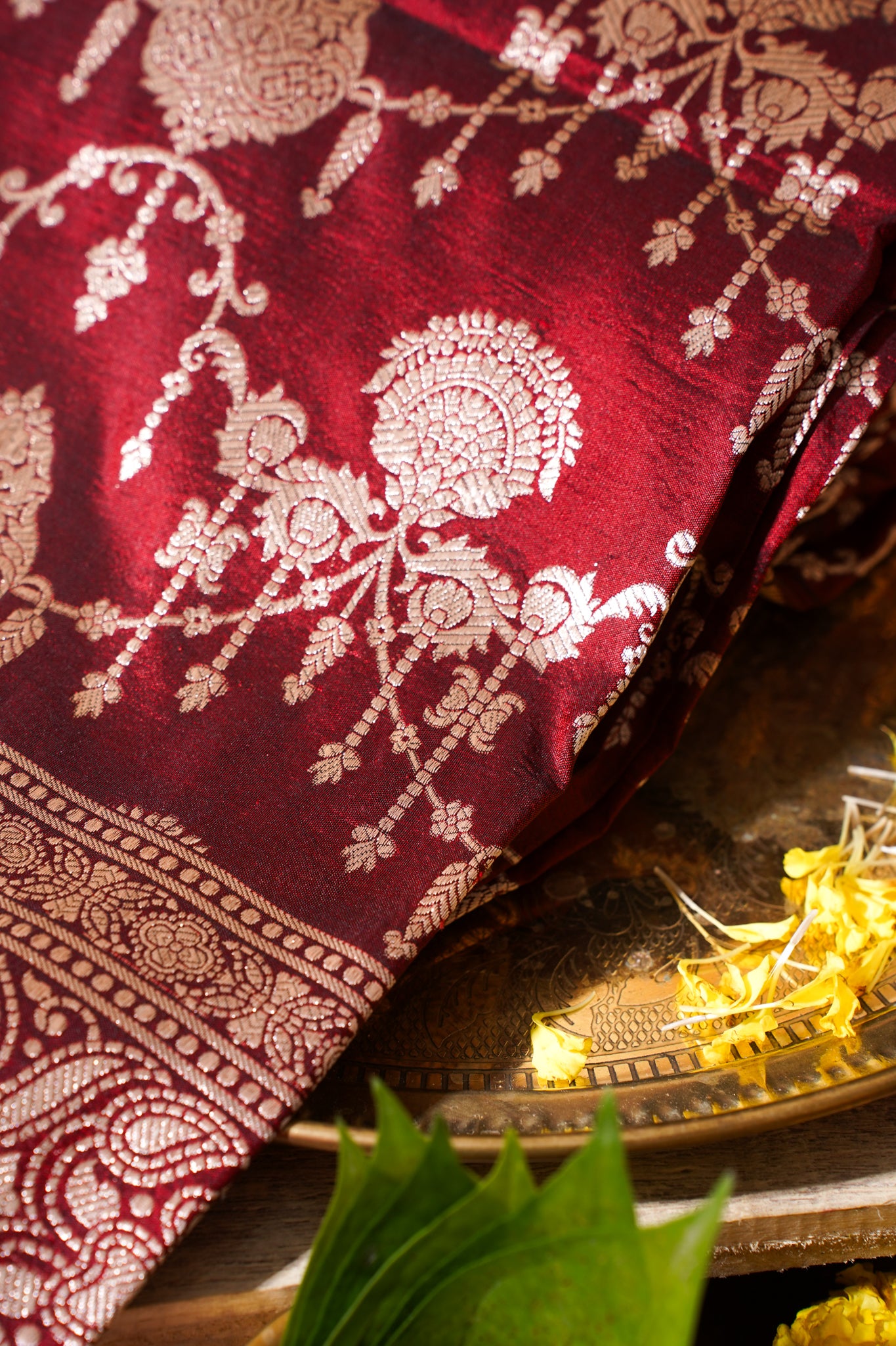 Maroon Banarasi Pure Katan Silk Jaal Saree