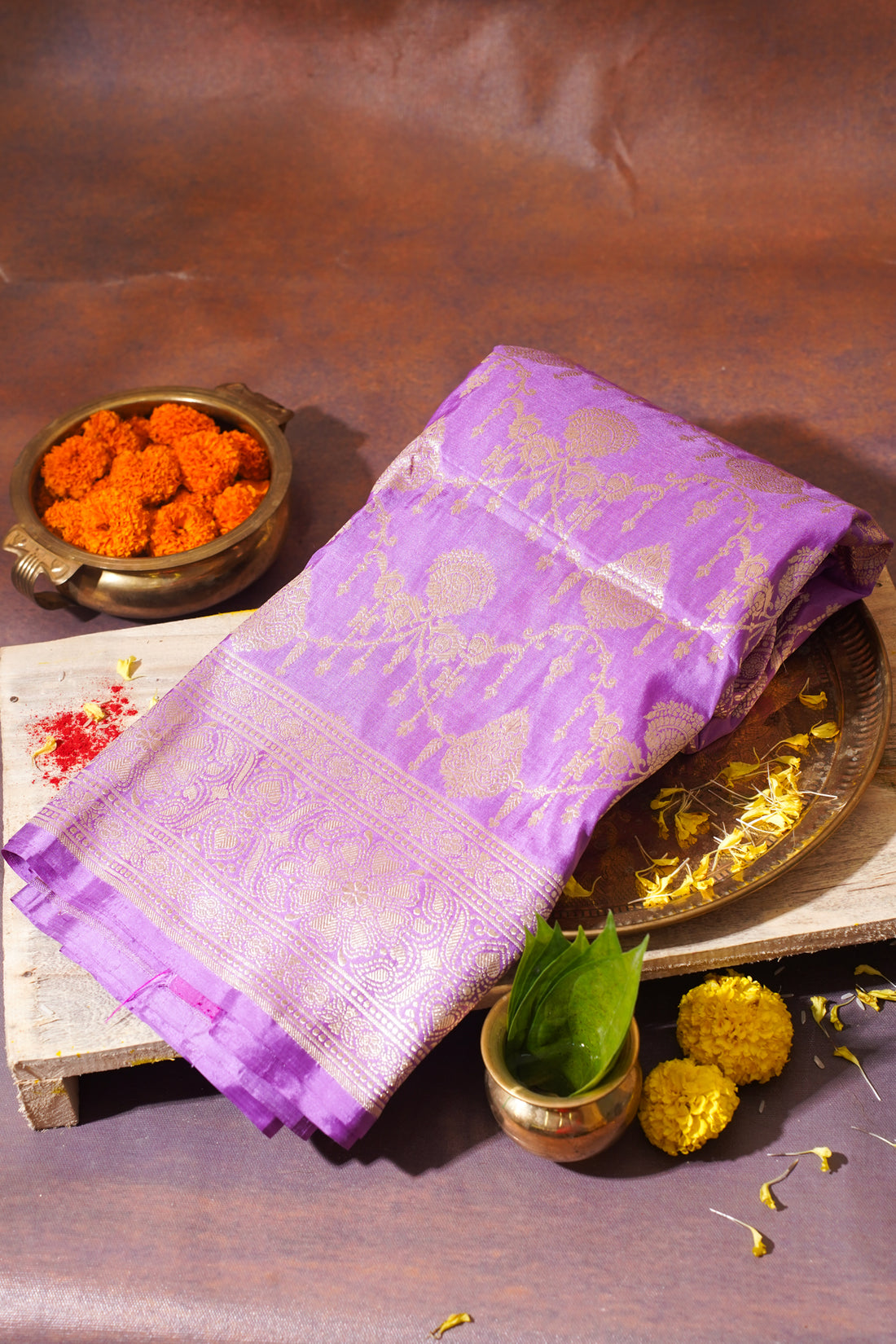 Lavender Banarasi Pure Katan Silk Jaal Saree