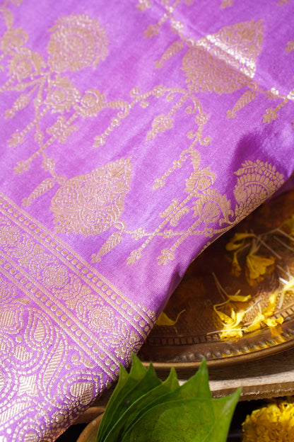 Lavender Banarasi Pure Katan Silk Jaal Saree
