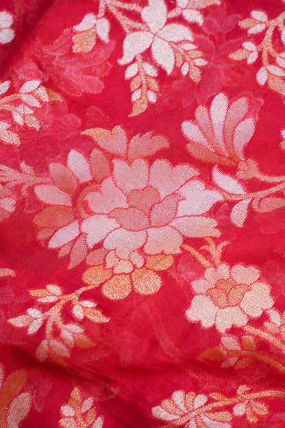 Bright Red Pure Cotton Jamdani Handwoven Saree