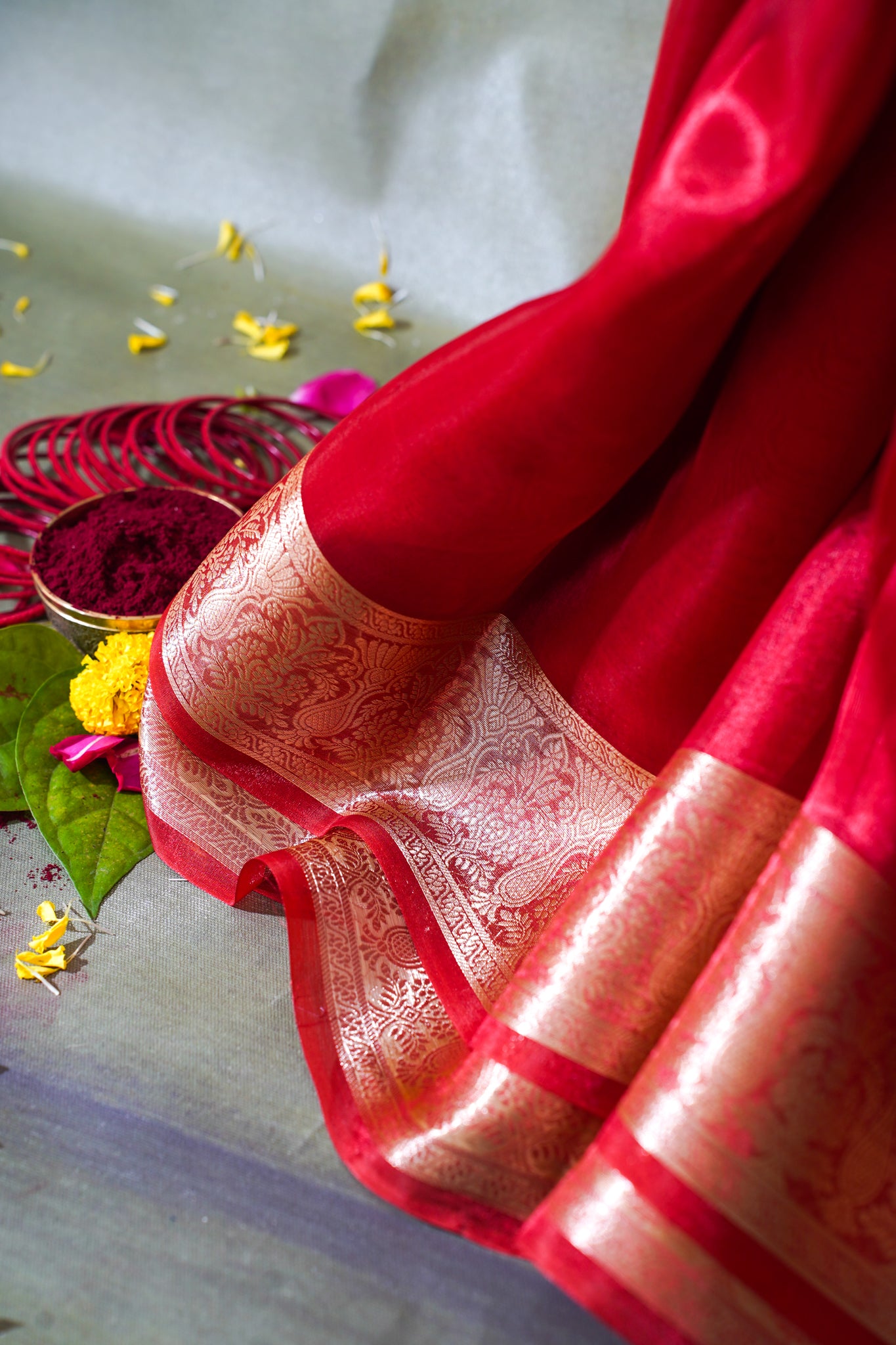 Crimson Red Banarasi Pure Tissue Silk Saree