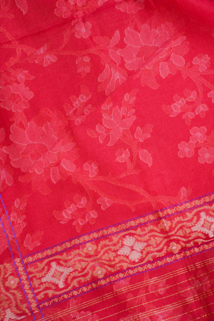 Bright Red Pure Cotton Jamdani Handwoven Saree