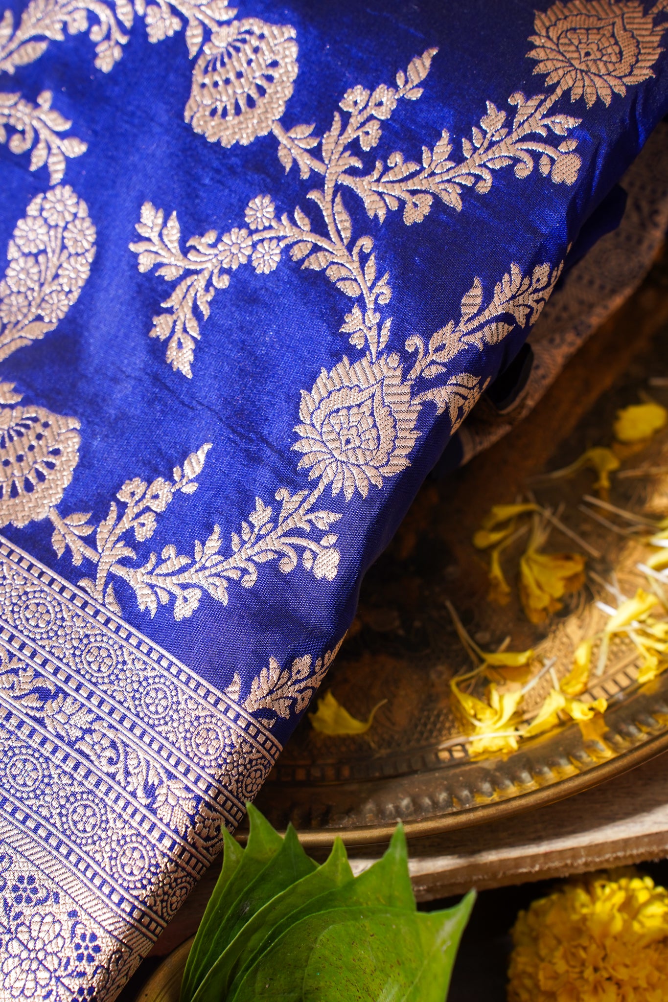 Royal Blue Banarasi Pure Katan Silk Jaal Saree