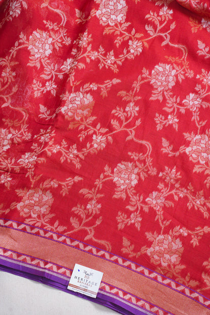 Red Pure Cotton Jamdani Handwoven Saree