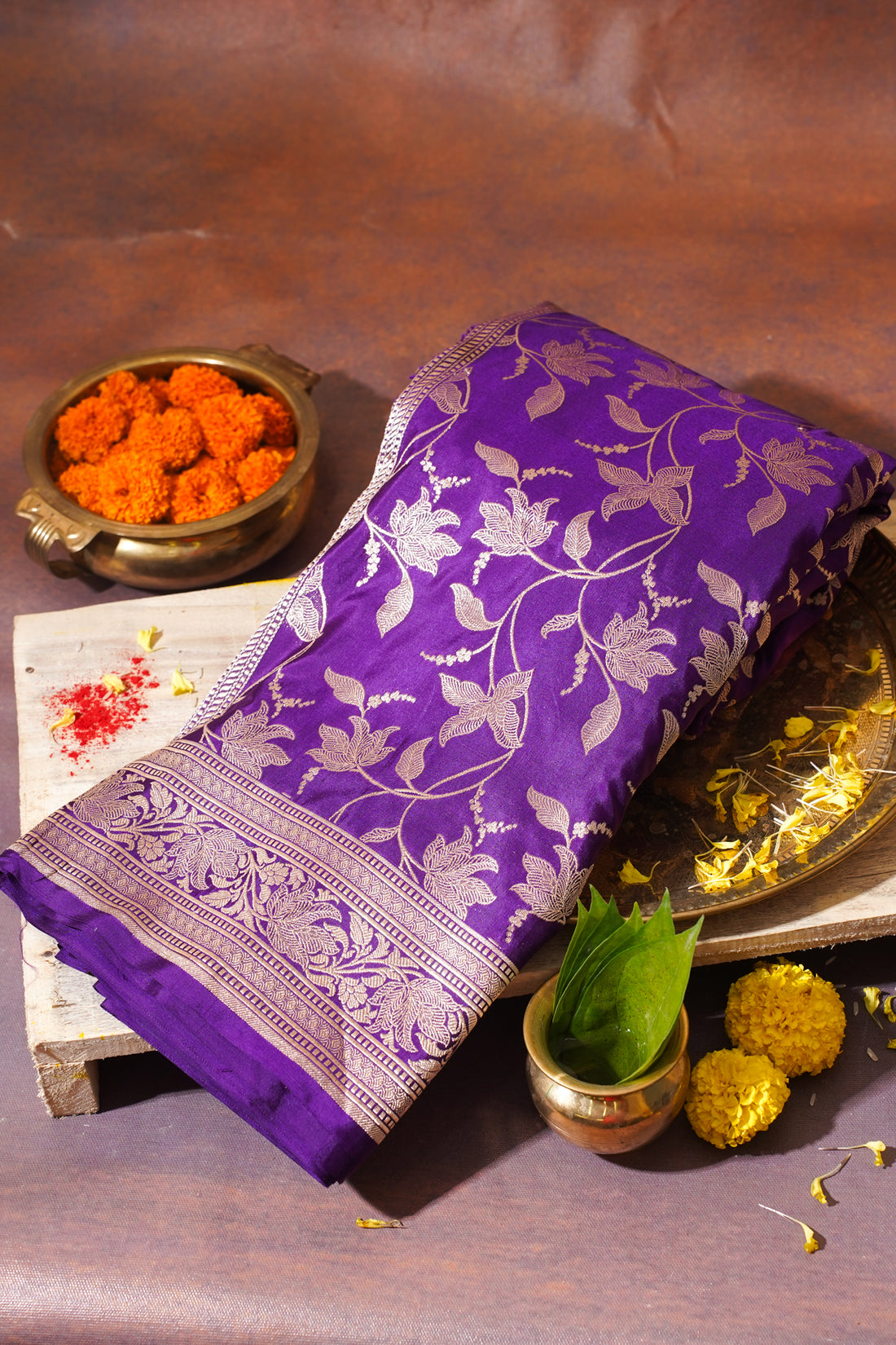 Purple Banarasi Pure Katan Silk Jaal Saree