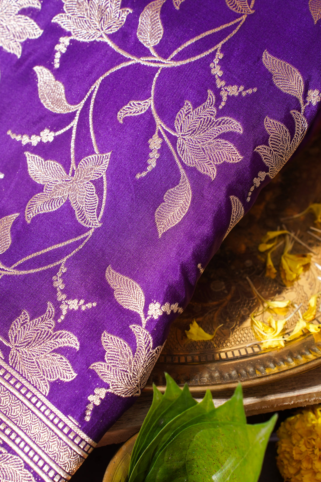 Purple Banarasi Pure Katan Silk Jaal Saree