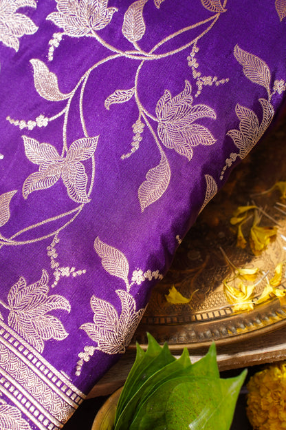 Purple Banarasi Pure Katan Silk Jaal Saree