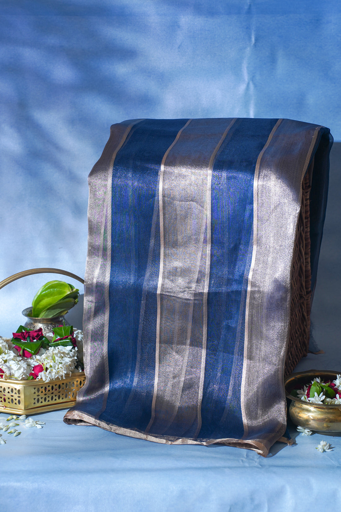 Navy Blue Pure Tissue Silk Handwoven Saree