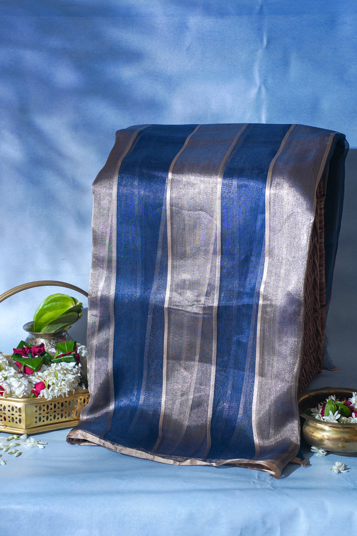 Navy Blue Pure Tissue Silk Handwoven Saree