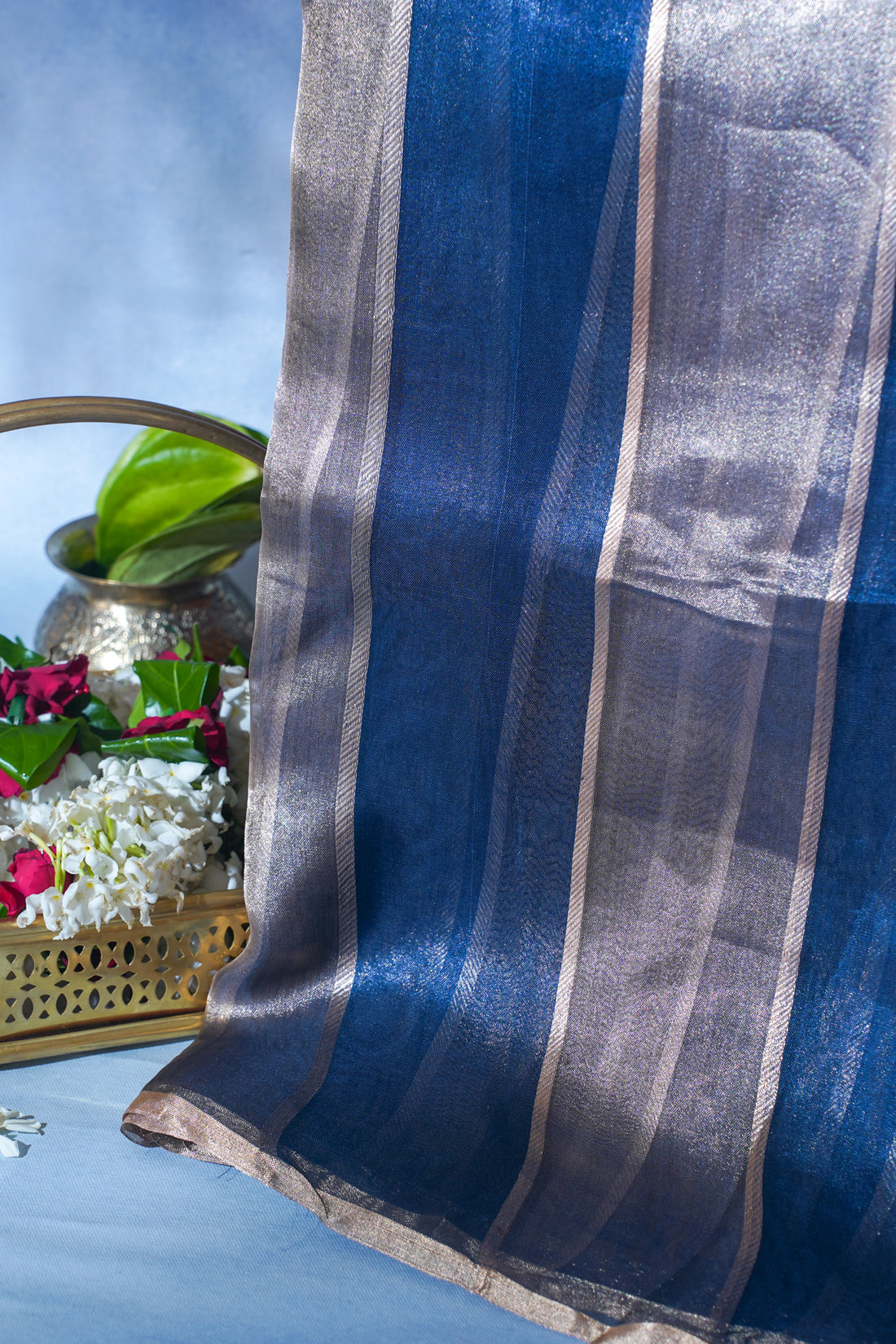 Navy Blue Pure Tissue Silk Handwoven Saree