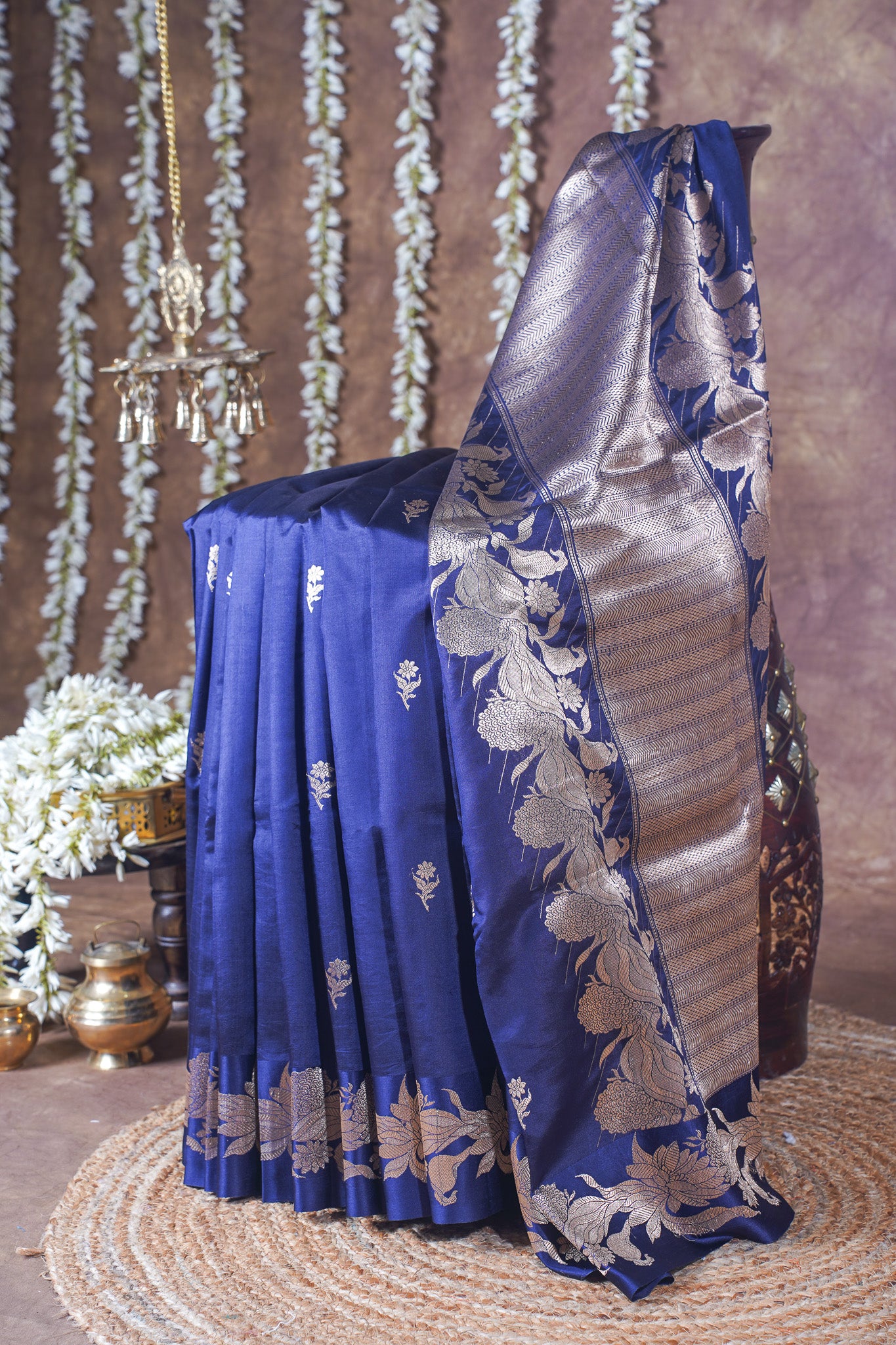 Royal Blue Handloom Pure Silk Banarasi Saree