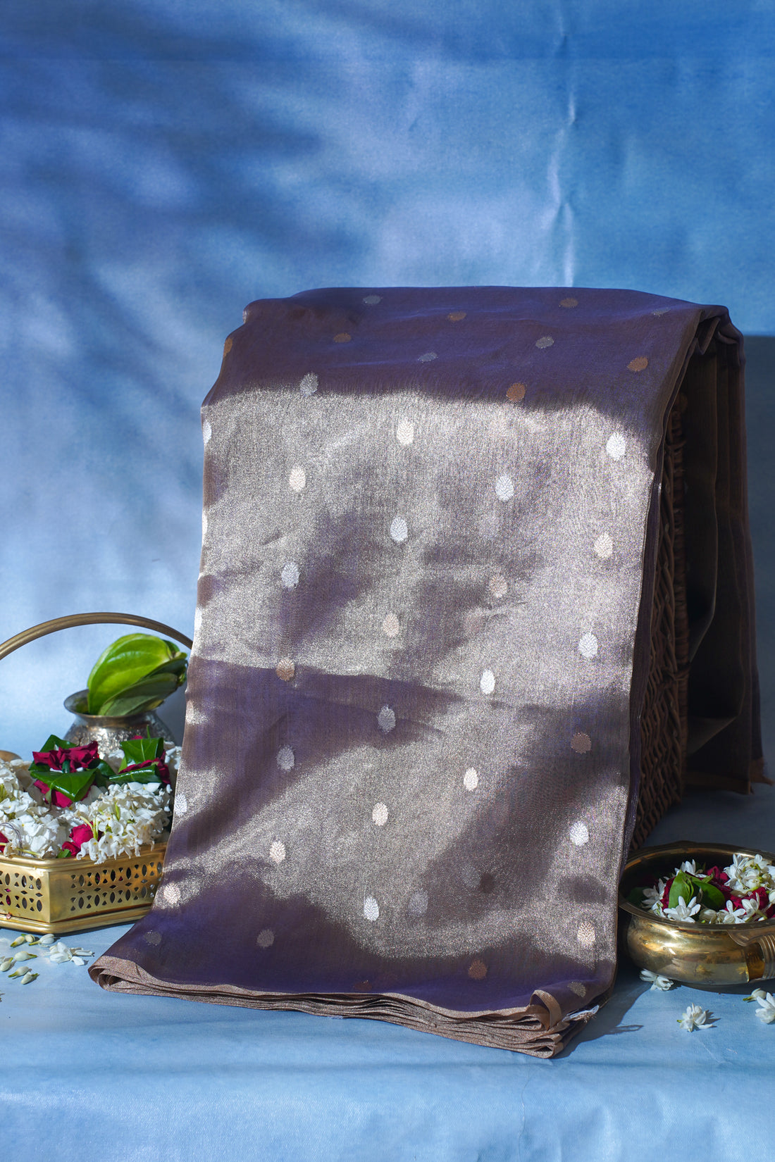 Mocha Brown Pure Tissue Silk Handwoven Saree