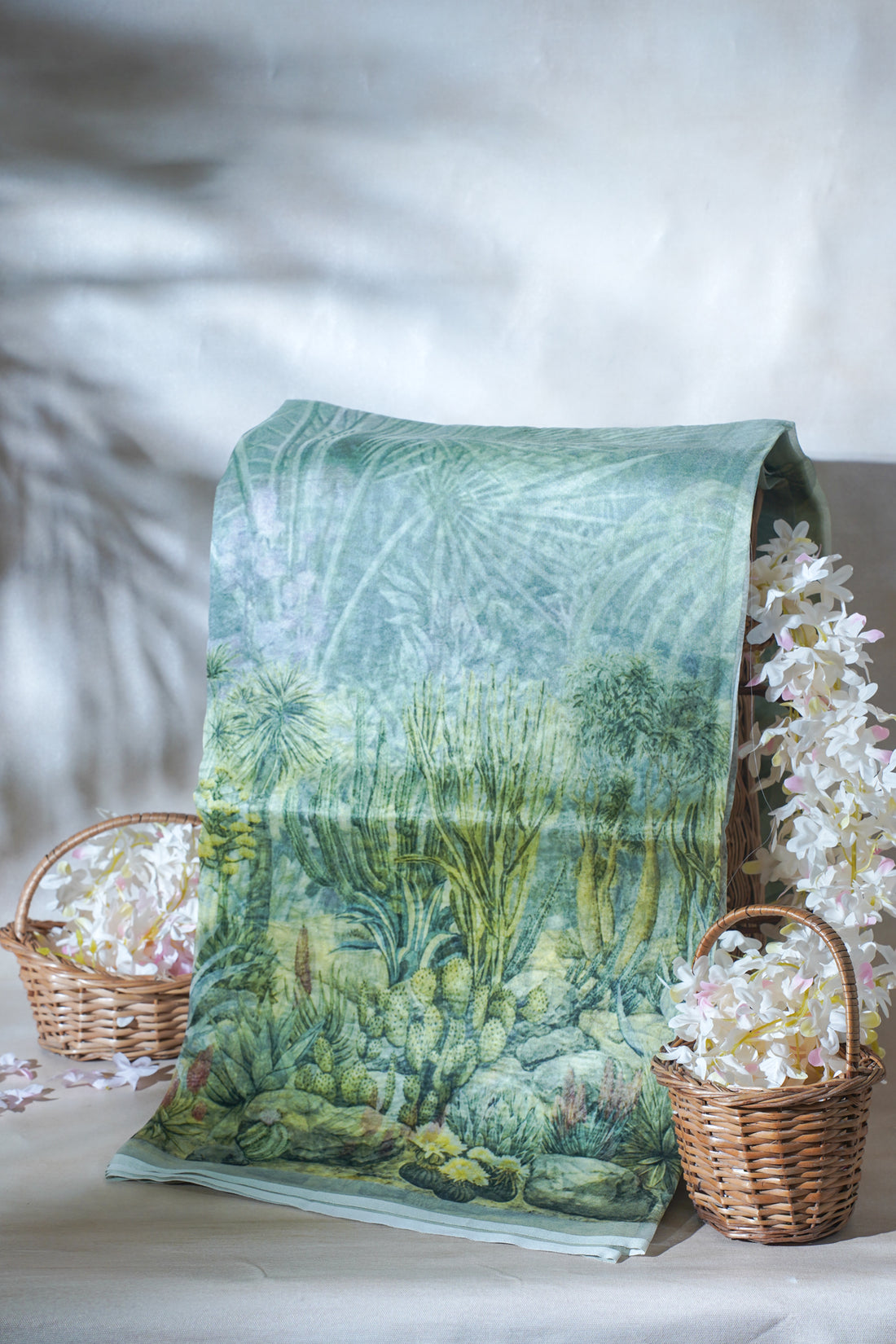 Soothing Green Pure printed Kora organza silk saree