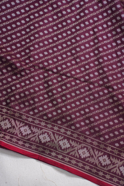 Maroon Pure Ektara Jamdani Handwoven Saree