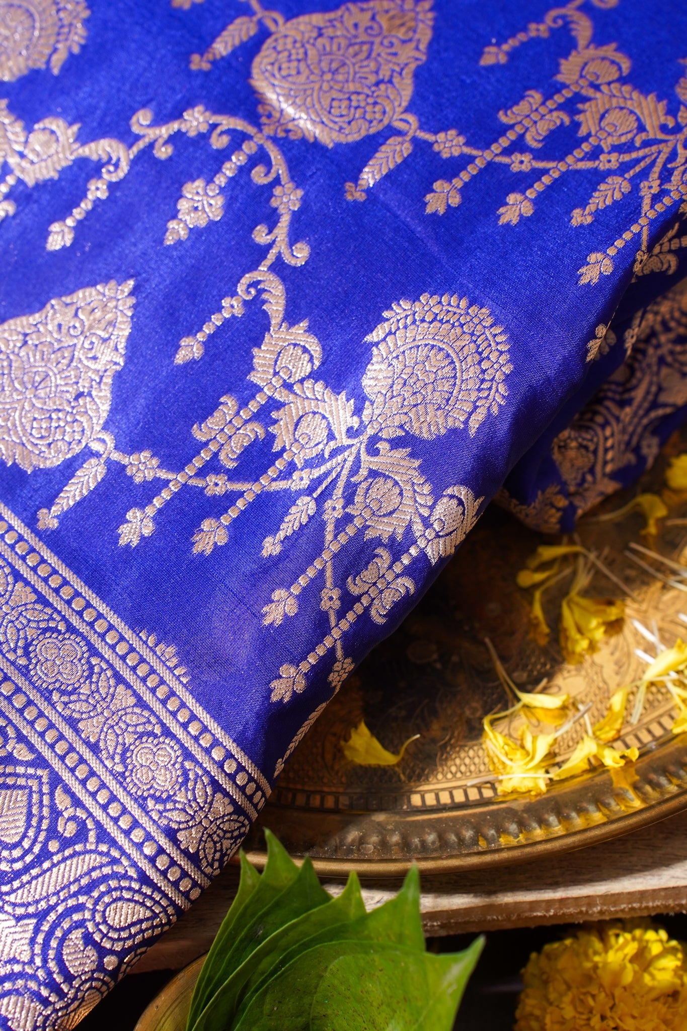 Royal Blue Banarasi Pure Katan Silk Jaal Saree