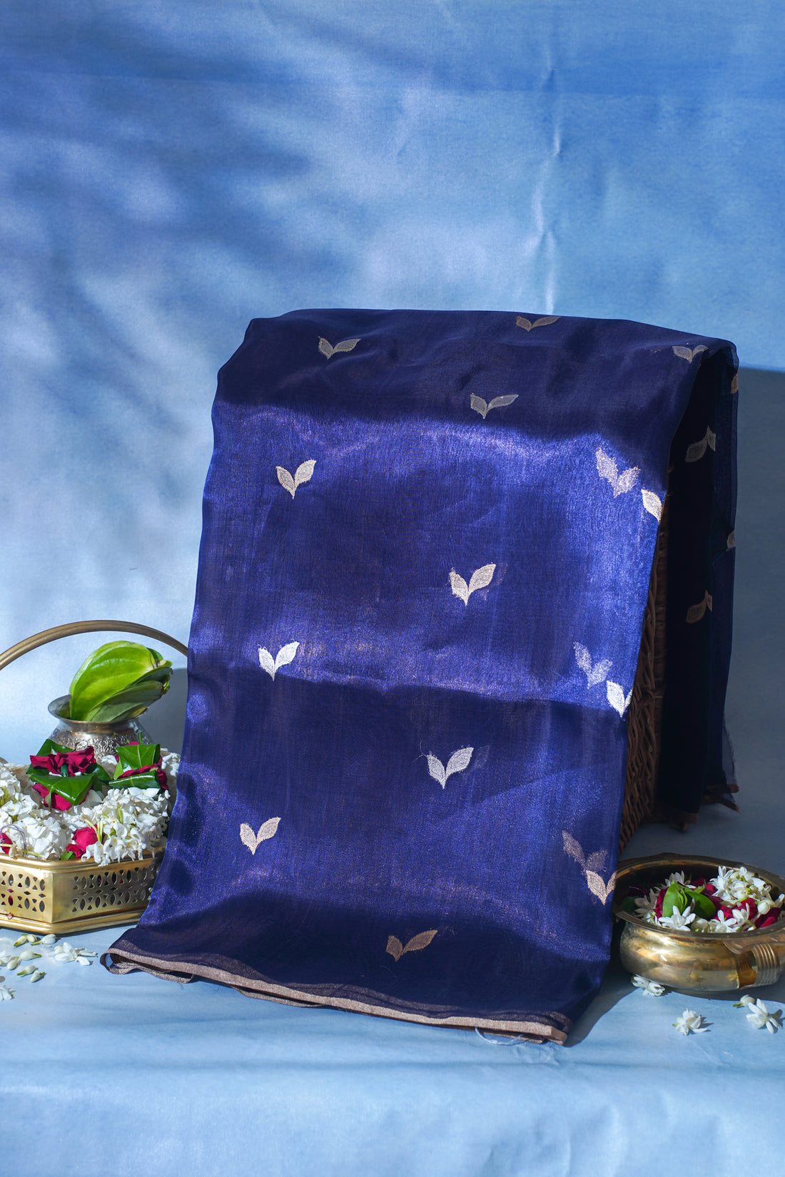 Midnight Blue Pure Tissue Silk Handwoven Saree