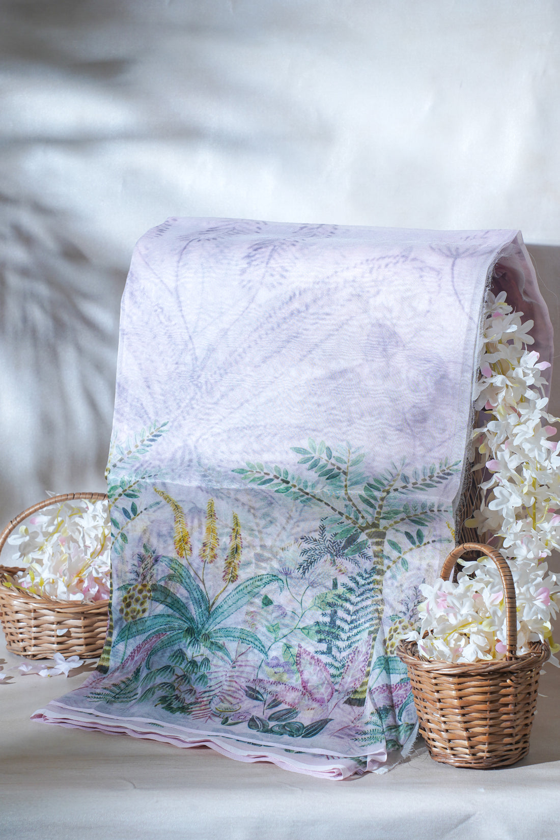 Pastel Lavender Pure printed Kora organza silk saree