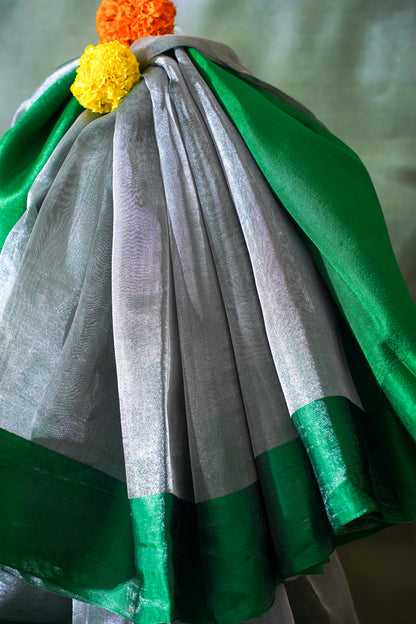 Emerald Green Banarasi Tissue Saree with Satin Border