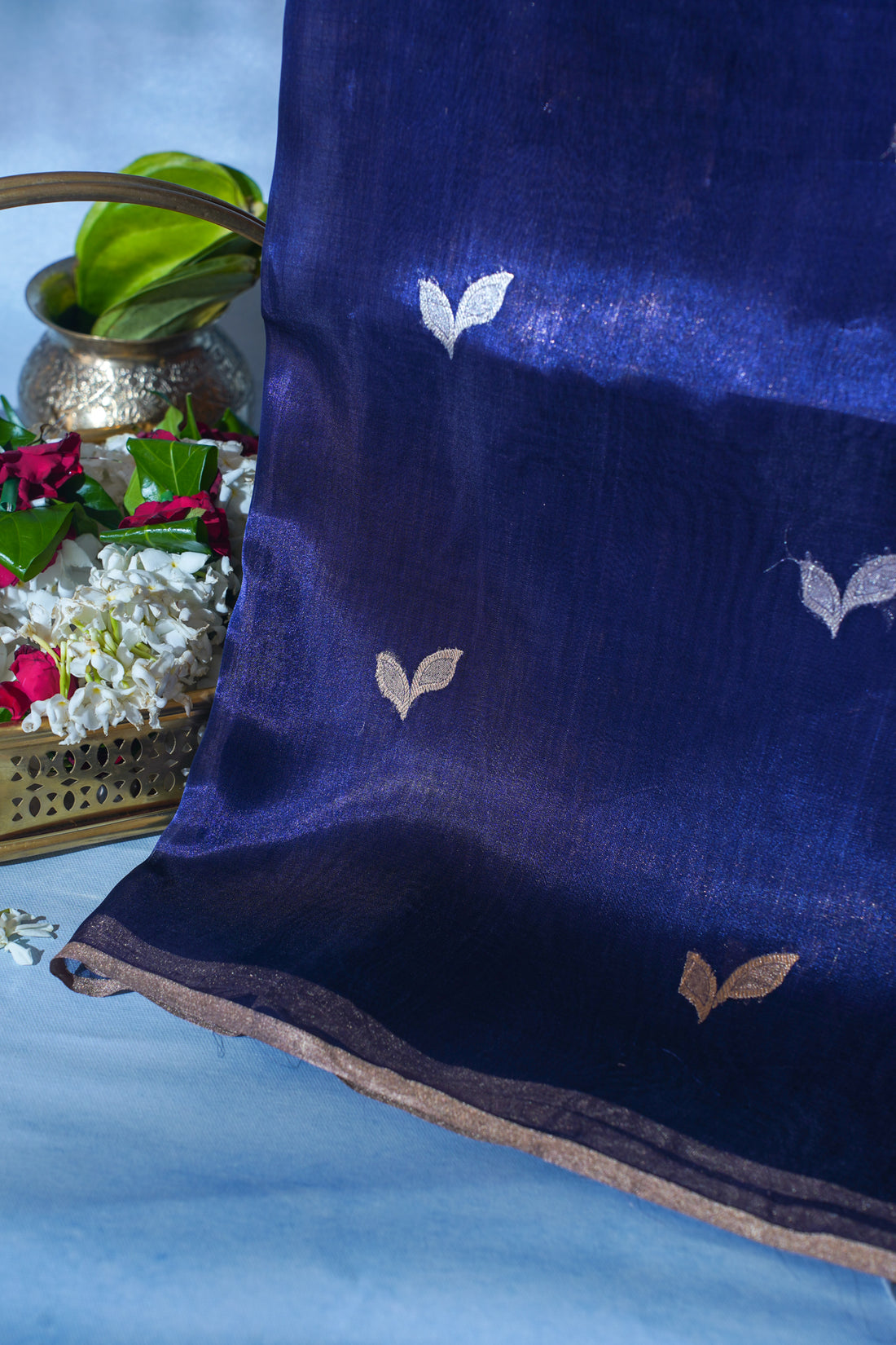 Midnight Blue Pure Tissue Silk Handwoven Saree