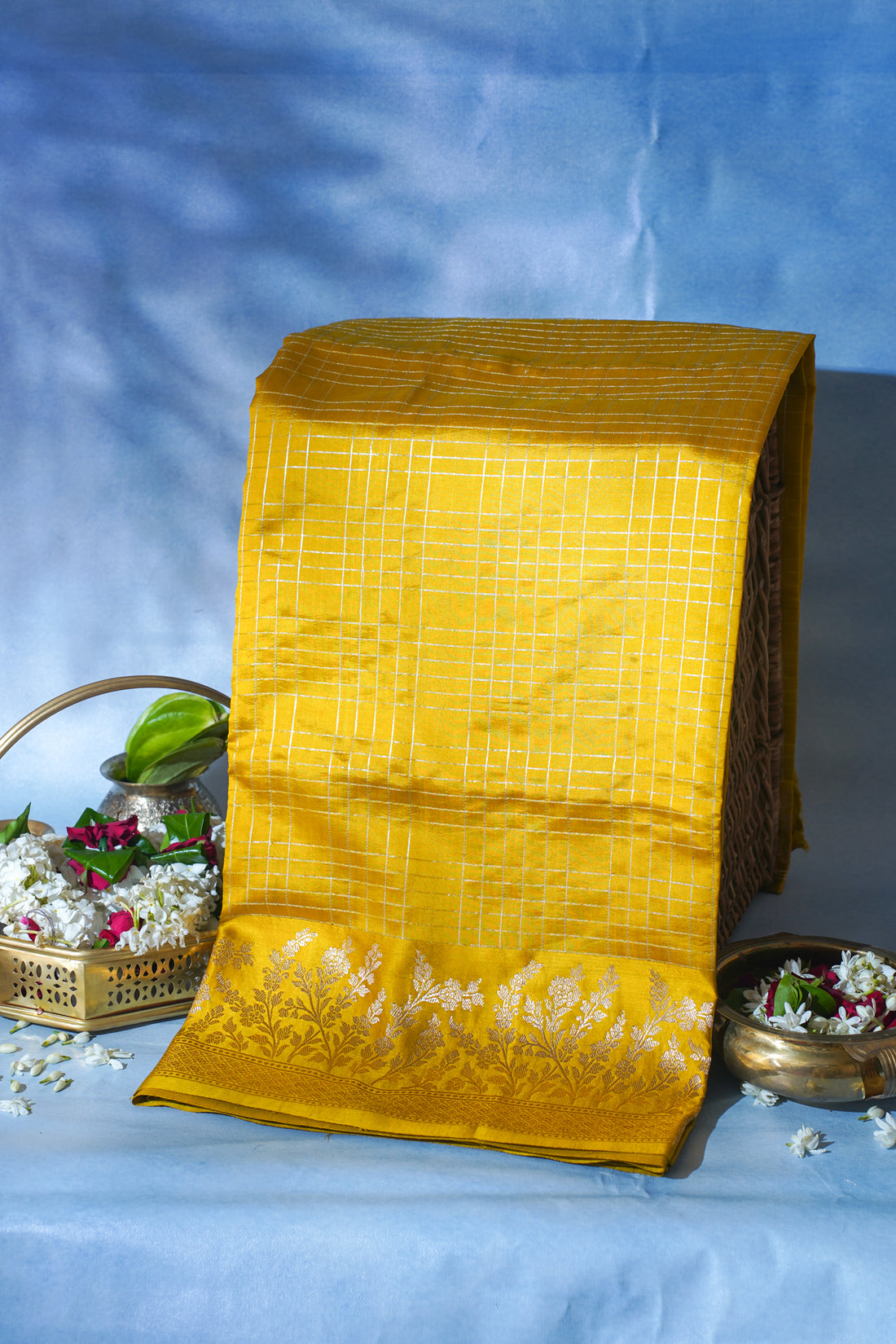 Mustard Yellow Pure Raw Mango Silk Handwoven Saree