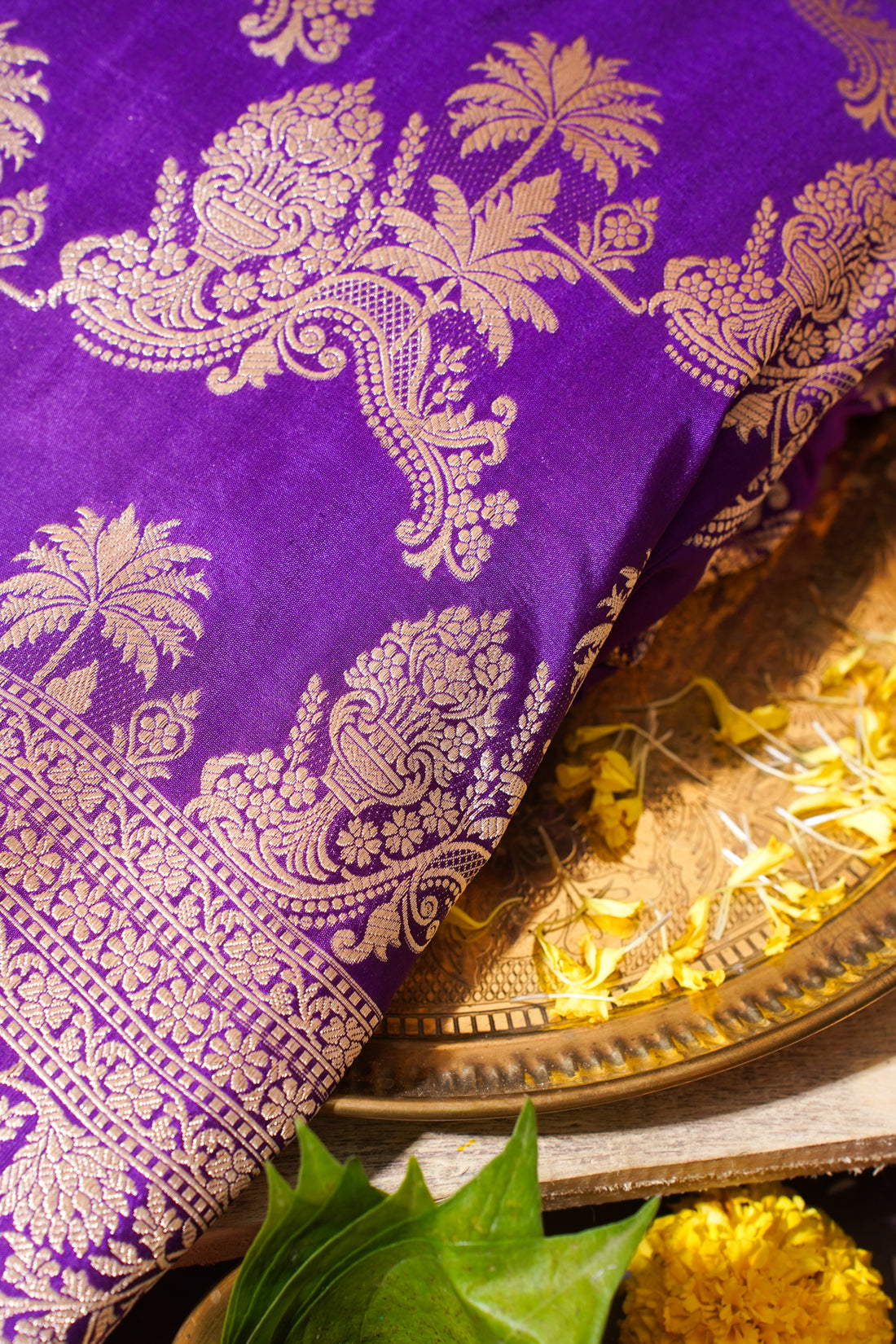 Purple Banarasi Pure Katan Silk Jaal Saree