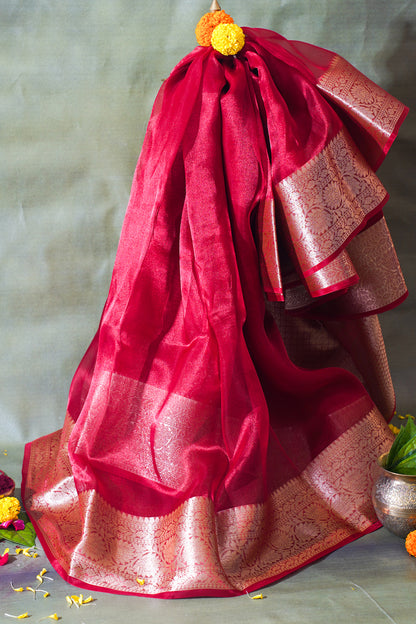 Rani Pink Banarasi Pure Tissue Silk Saree