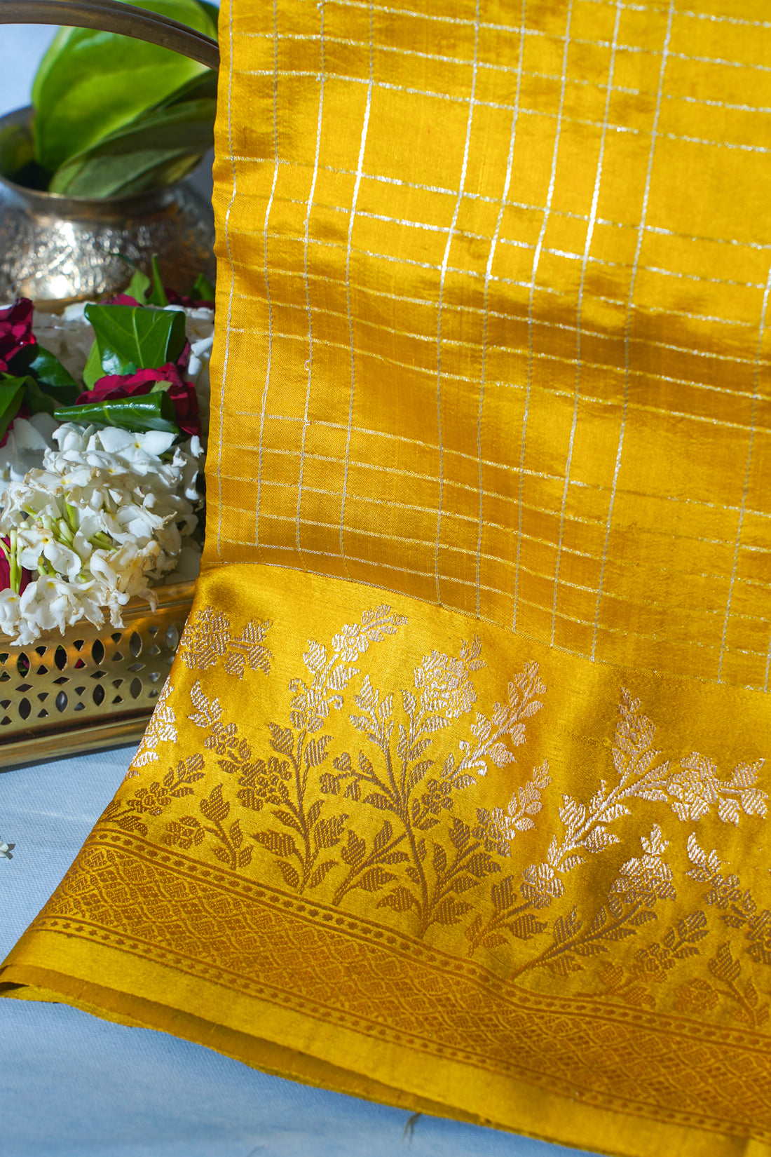 Mustard Yellow Pure Raw Mango Silk Handwoven Saree