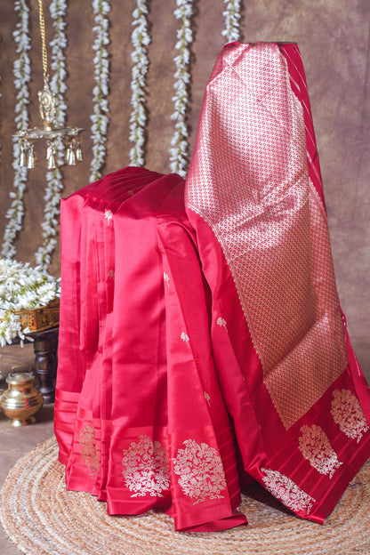 Crimson Red Handloom Pure Silk Banarasi Saree