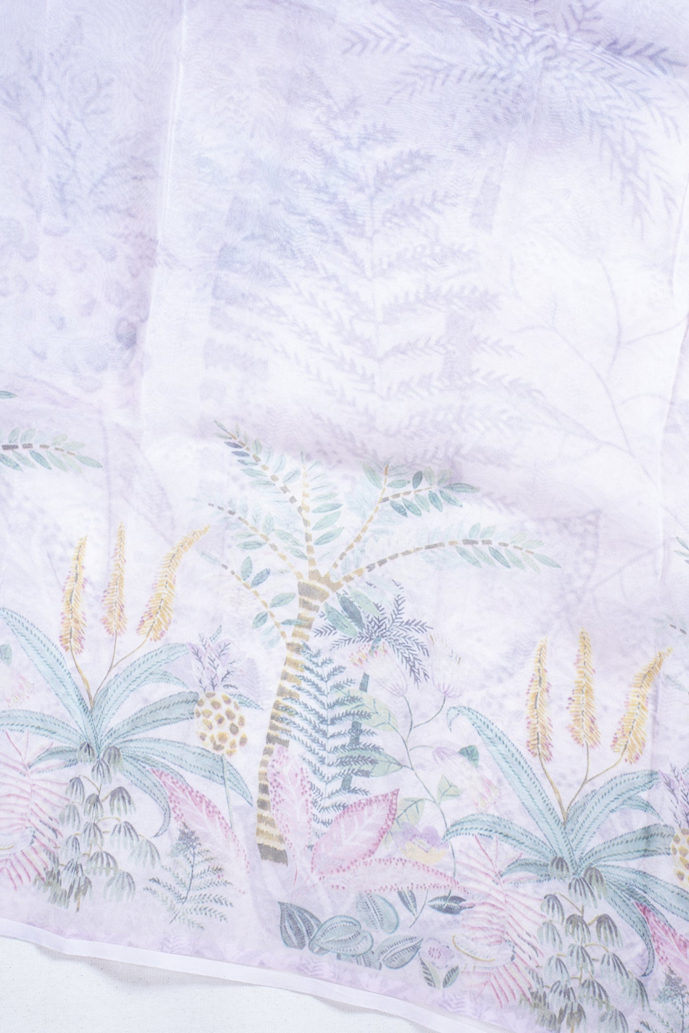 Pastel Lavender Pure printed Kora organza silk saree