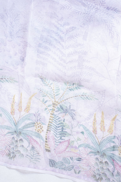 Pastel Lavender Pure printed Kora organza silk saree