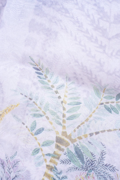 Pastel Lavender Pure printed Kora organza silk saree