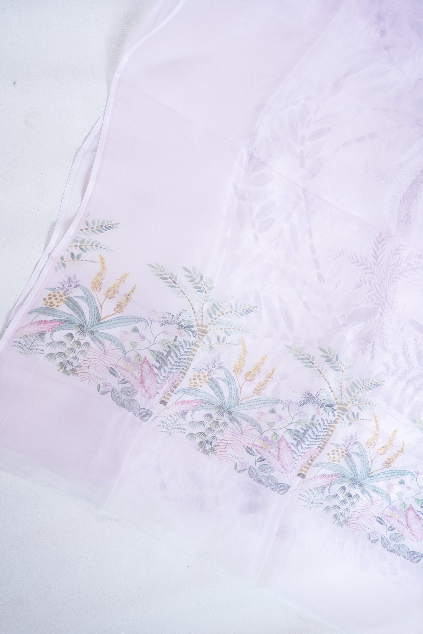 Pastel Lavender Pure printed Kora organza silk saree