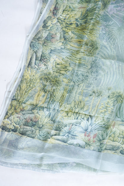Soothing Green Pure printed Kora organza silk saree