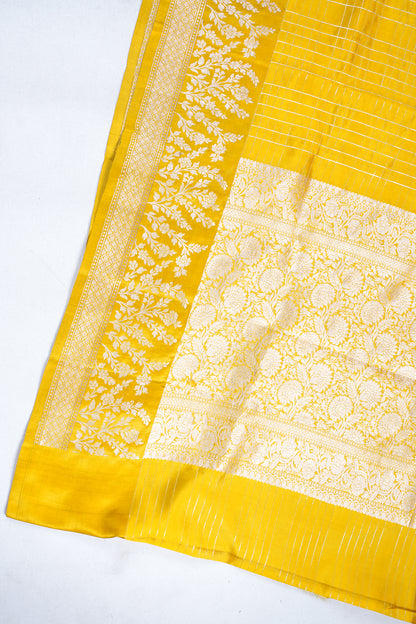 Mustard Yellow Pure Raw Mango Silk Handwoven Saree