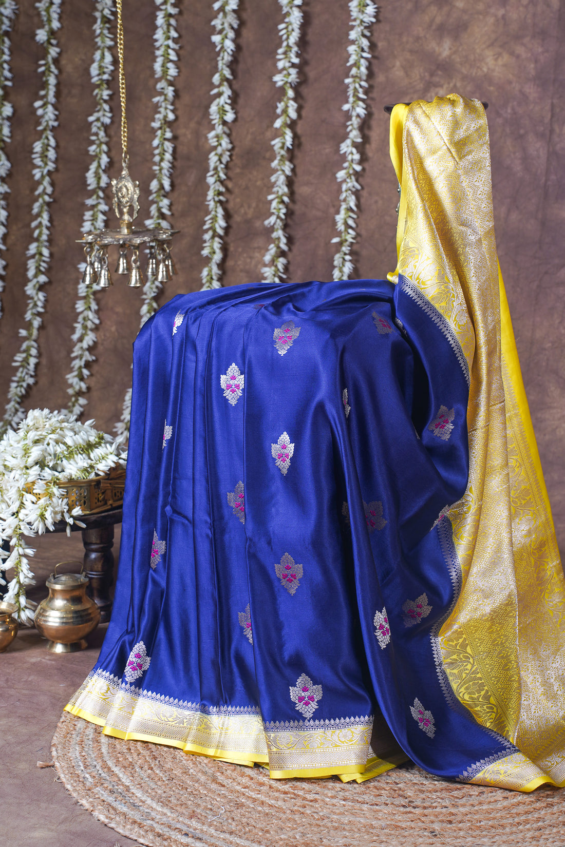 Royal Blue Handloom Mashru Silk Banarasi Saree